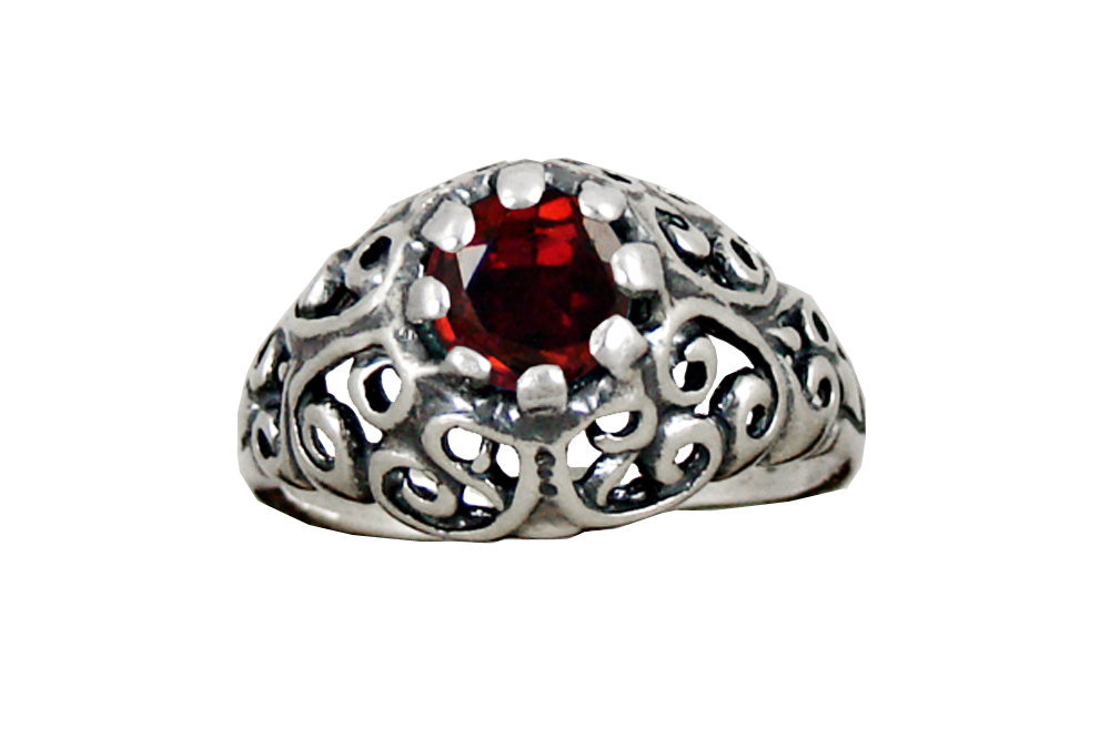 Sterling Silver Filigree Ring witha Faceted Garnet Size 8